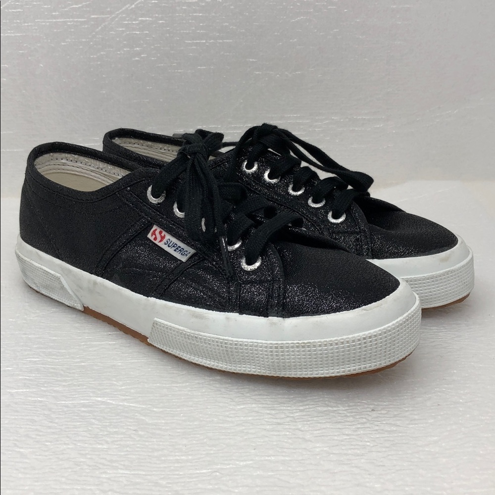 Superga Sneakers Black Canvas Shimmer Low Top Size 38 Women’s 7.5 Men’s 6